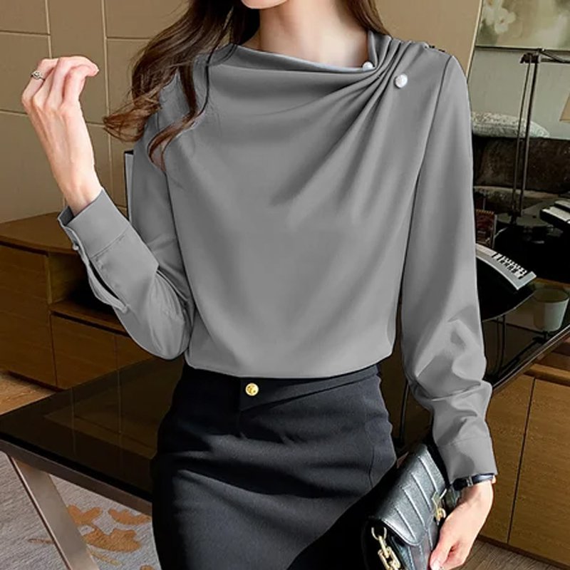 Gray Paneled Long Sleeve Work Shirts & Tops