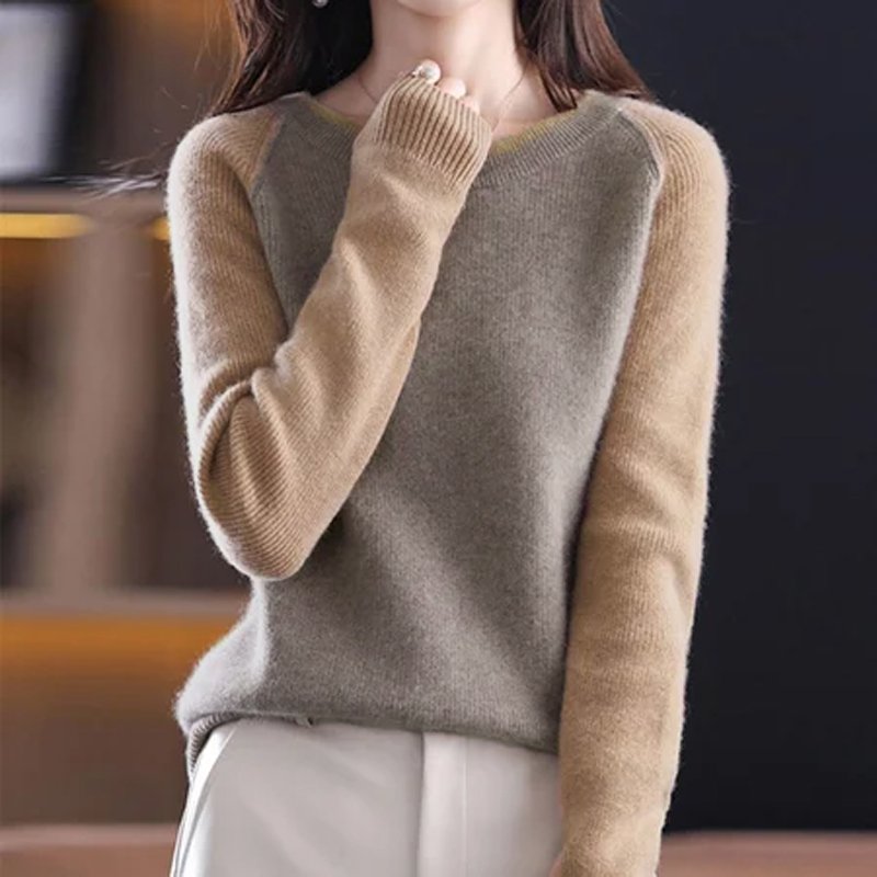 Long Sleeve Color-Block Knitted Casual Sweater