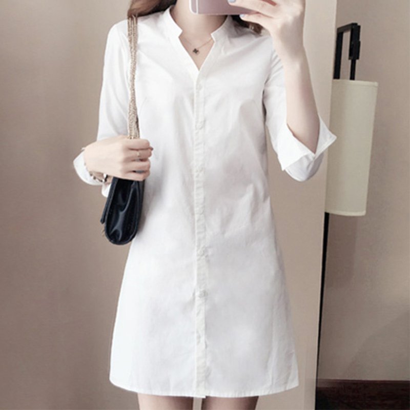 White Long Sleeve A-Line Dresses