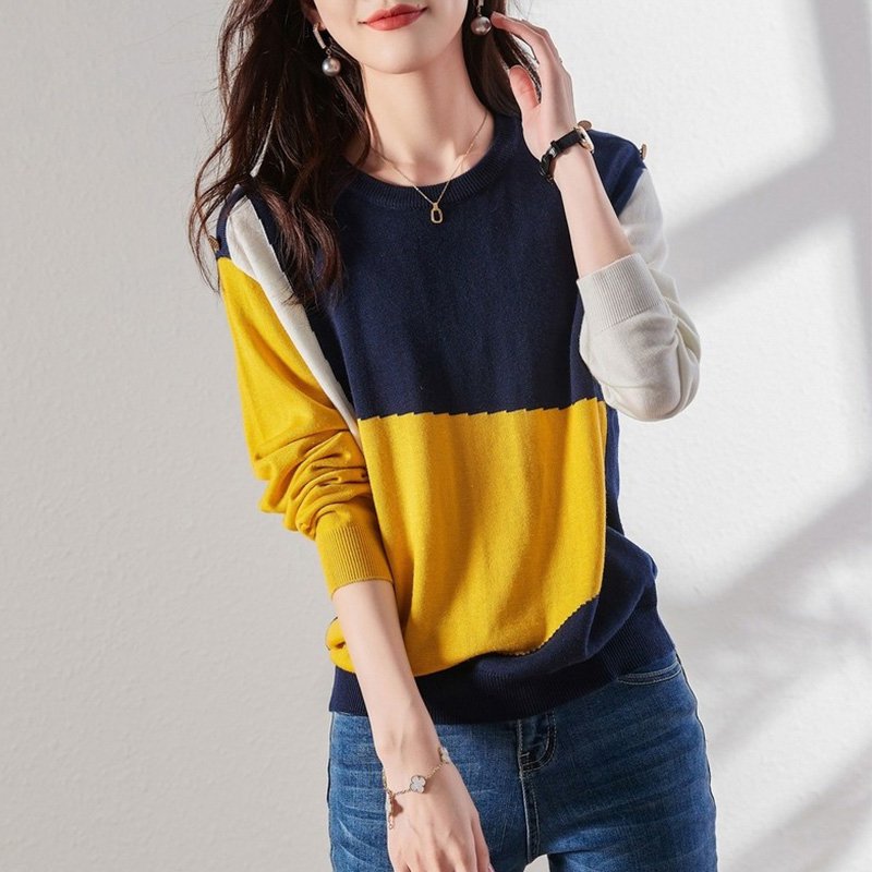 Paneled Cotton-Blend Long Sleeve Sweater