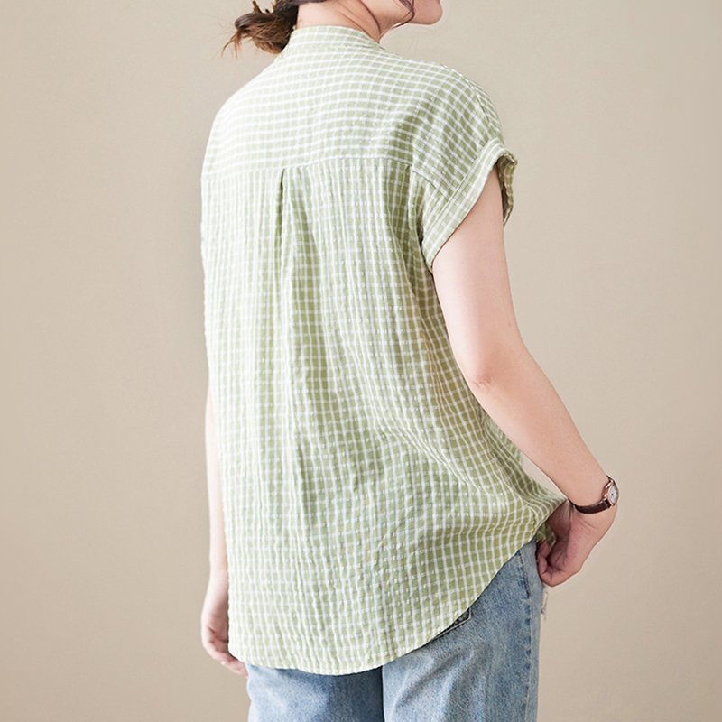 Cotton Checkered/plaid Shift Shirts & Tops