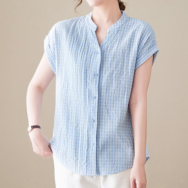 Cotton Checkered/plaid Shift Shirts & Tops