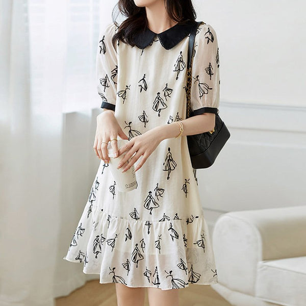 Apricot Ruffled A-Line Abstract Casual Dresses