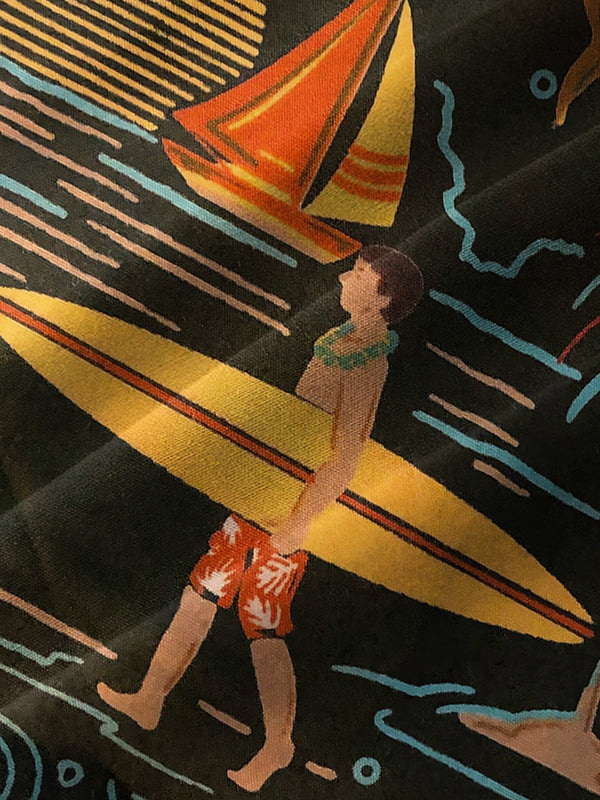 Beach Vacation Men's Black Hawaiian Shirt Surf Art Cartoon Stretch Plus Size Aloha Camp Shirts