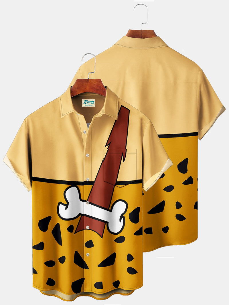 50‘s Vintage Cartoon Khaki Men's Casual Shirts Plus Size Stretch Camp Pocket Shirts