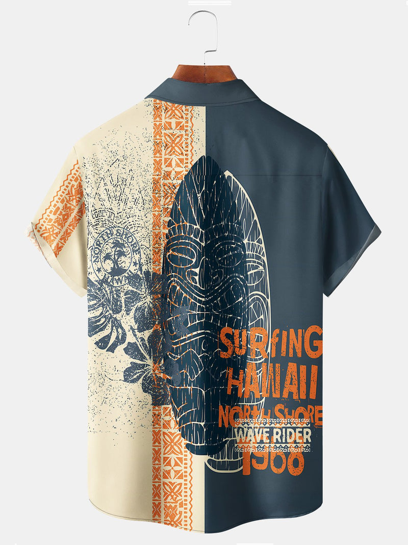 Beach Vacation Tiki Totem Men's Hawaiian Shirts Surfboard Stretch Plus Size Aloha Camp Shirts