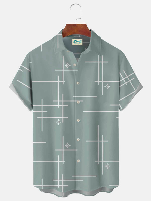 50's Mid Century Geometric Men's Hawaiian Shirts Stretch Plus Size Aloha Camp Button Shirts