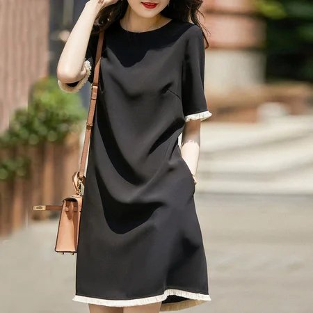 Black A-Line Short Sleeve Dresses