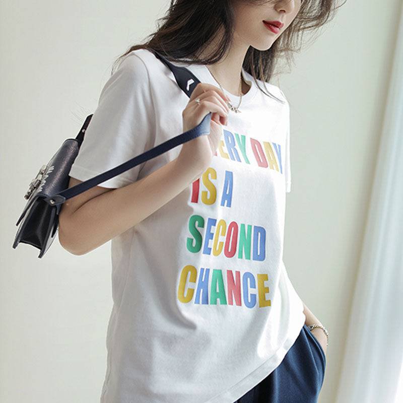 Colorful Letter Printed Loose T-Shirt