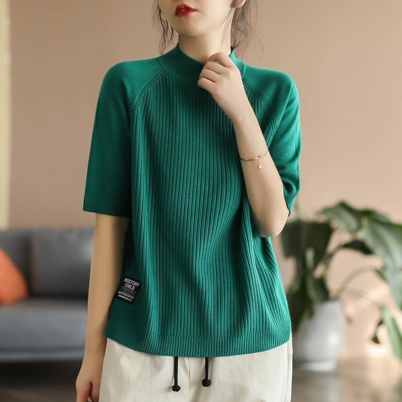 Knitted Sweet Half Sleeve Shirts & Tops