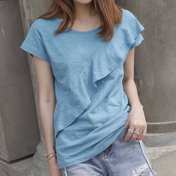 Casual Plain Short Sleeve Cotton-Blend Shirts & Tops