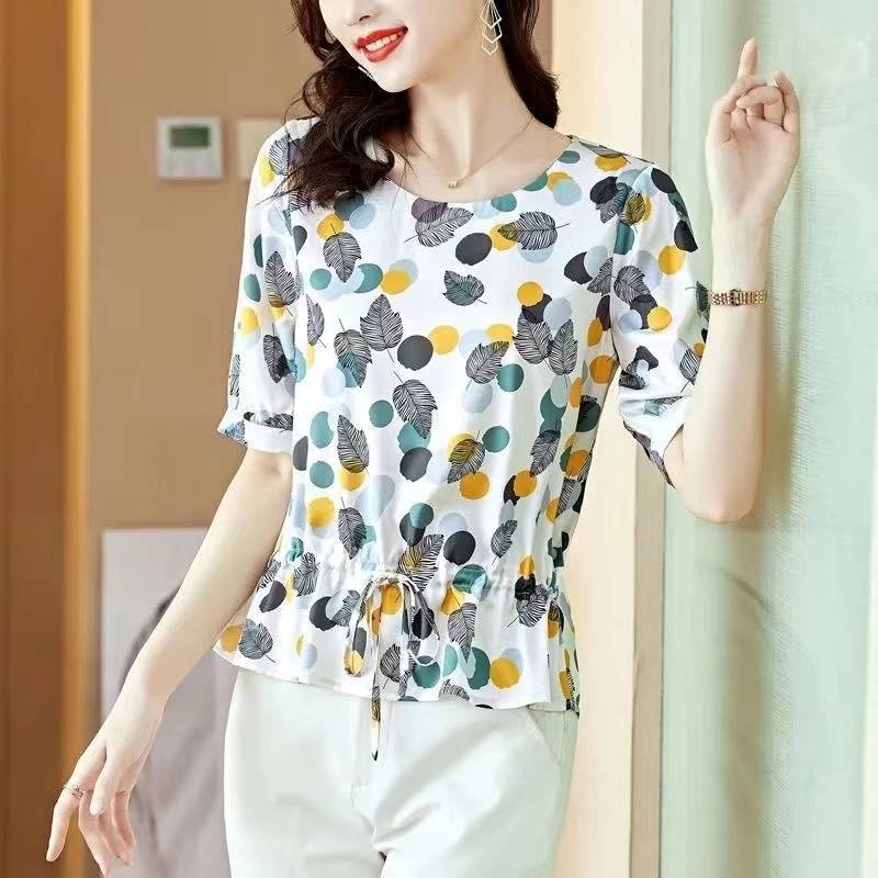 A-Line Floral Short Sleeve Shirts & Tops