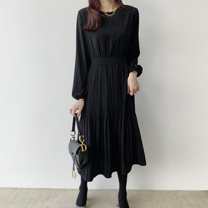 Pleated Long Sleeve Casual Dresses