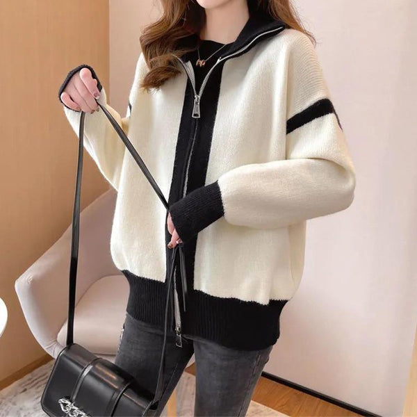 Knitted Long Sleeve Zipper Casual Sweater
