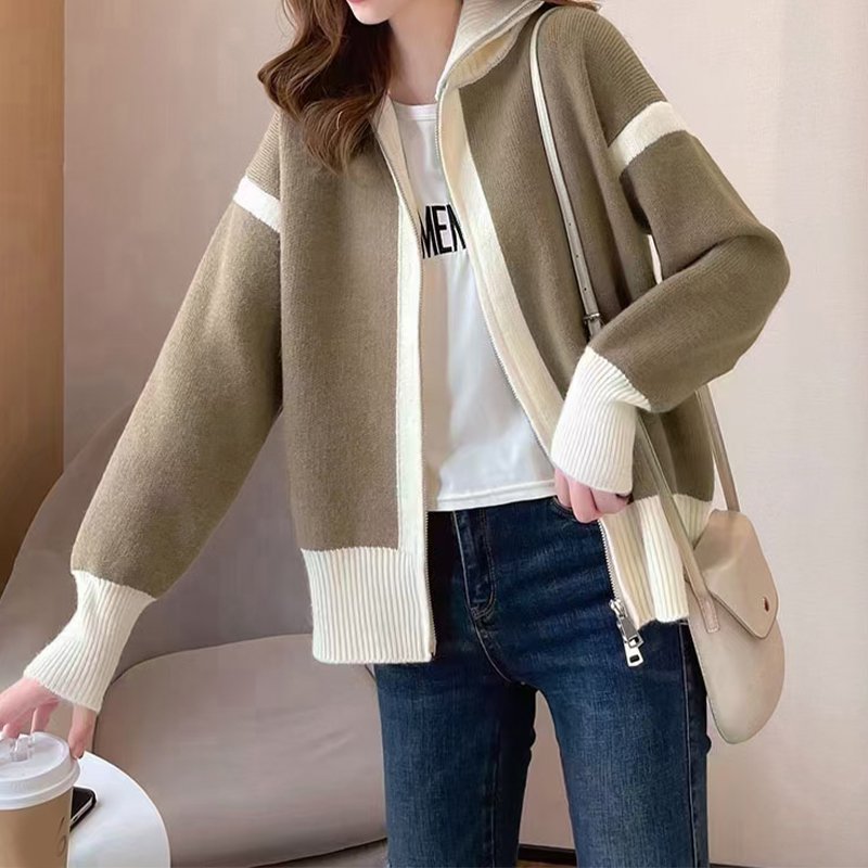 Knitted Long Sleeve Zipper Casual Sweater