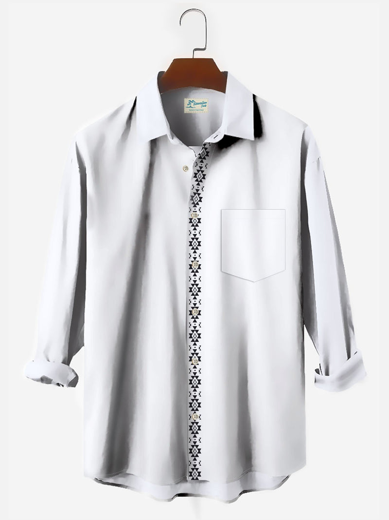 Basic Azcot Print Men's Button Pocket Long Sleeve Shirt