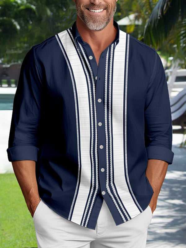 Guayabera Casual Men's Vacation Big and Tall Long Sleeve Shirt