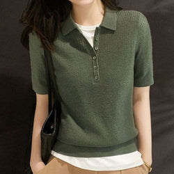 Casual Short Sleeve Knitted Shirts & Tops