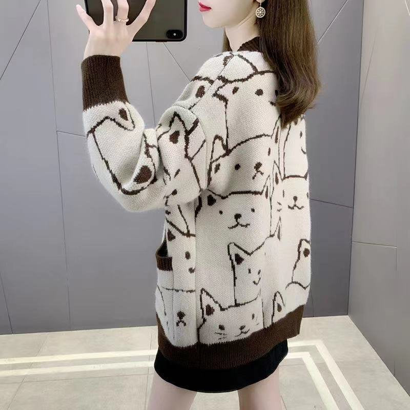 Cat Graphic Printed Knitted Outerwear