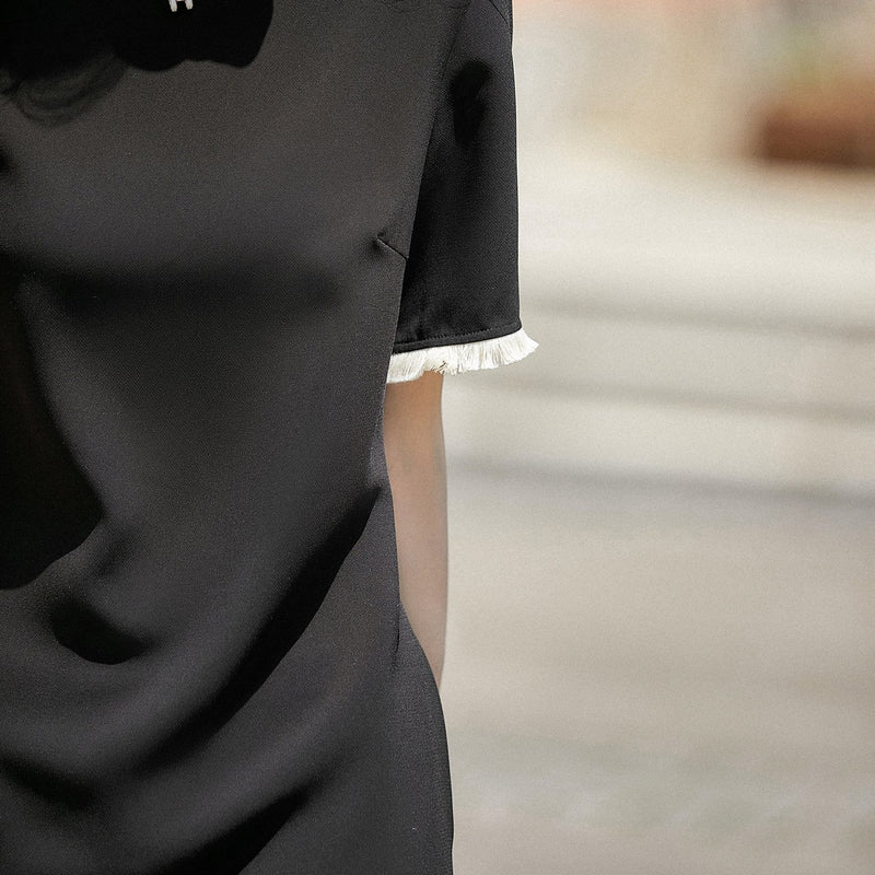 Black A-Line Short Sleeve Dresses