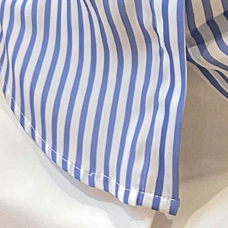 Blue Striped Casual Frill Sleeve Shirts & Tops