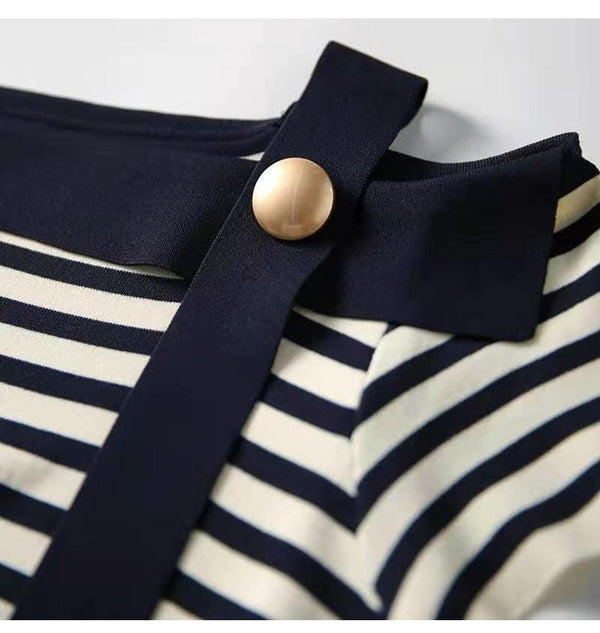 Stripe Cotton-Blend Cold Shoulder Striped Shift Shirts & Tops
