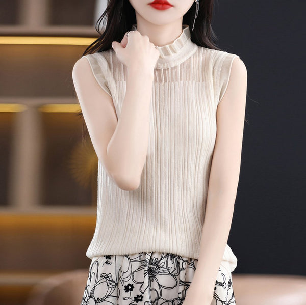 Women Casual Ruffled Knitted Sheath Vests