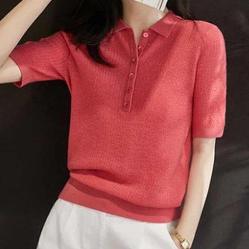 Casual Short Sleeve Knitted Shirts & Tops