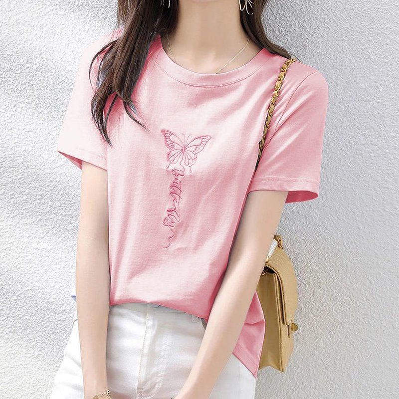 Animal Cotton Embroidered Short Sleeve Shirts & Tops