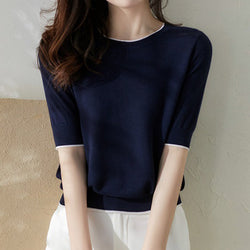Navyblue Knitted Cocoon Casual Shirts & Tops