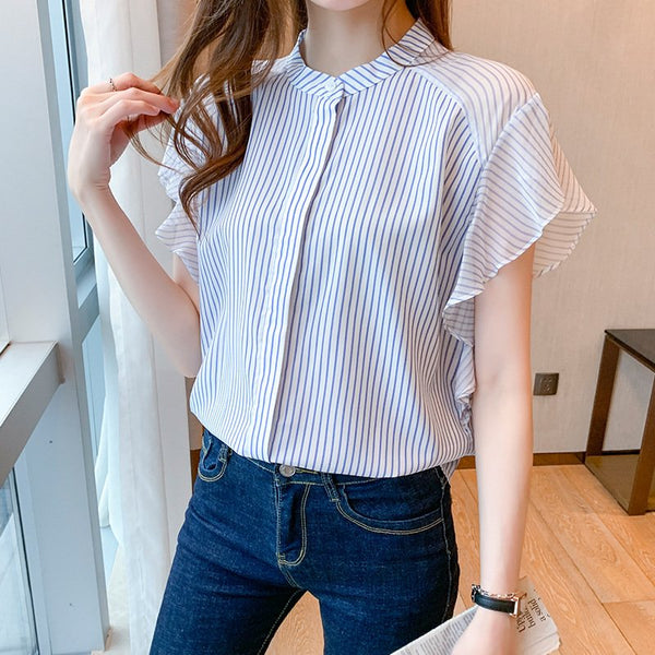 As Picture Short Sleeve Striped Shirts & Tops