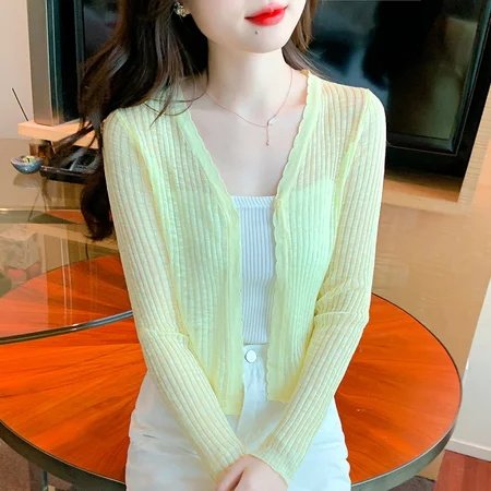 Women Solid Slim Knitted Long Sleeved Sunscreen Cardigan