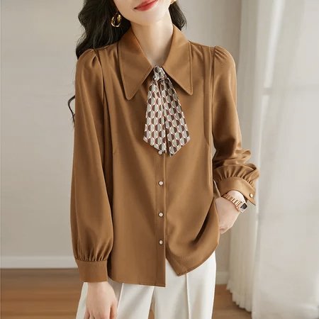 Women Solid Long Sleeve Buttoned Shirts & Tops