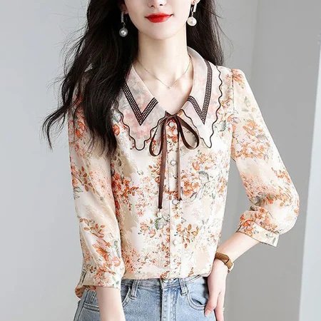 Women 3/4 Sleeve Casual Floral Shirts & Tops