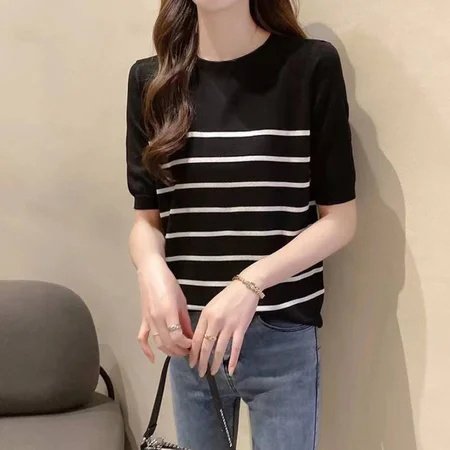 Short Sleeve Casual Striped Shirts & Tops