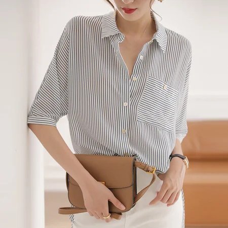 White Stripes Casual Shift Cotton-Blend Shirts & Tops