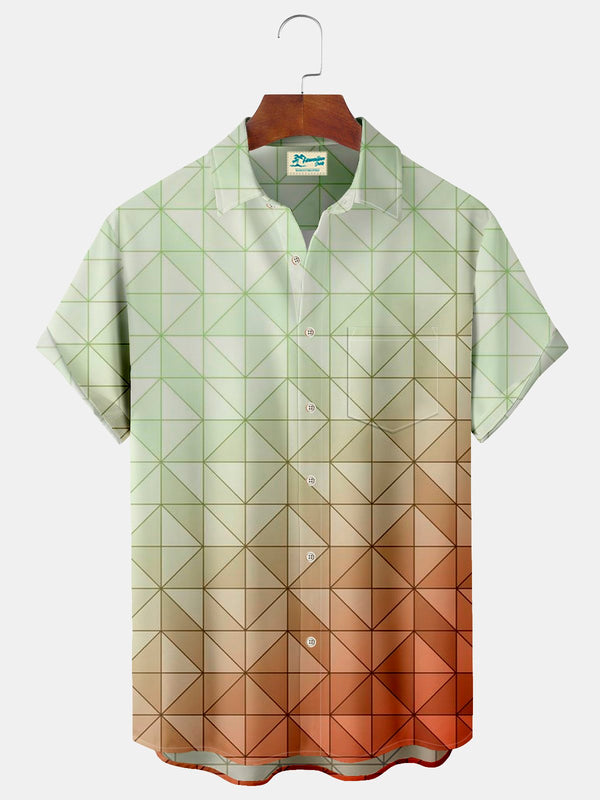 Gradient Geometric Plaid Print Beach Men's Hawaiian Oversized Shirt With Pocket