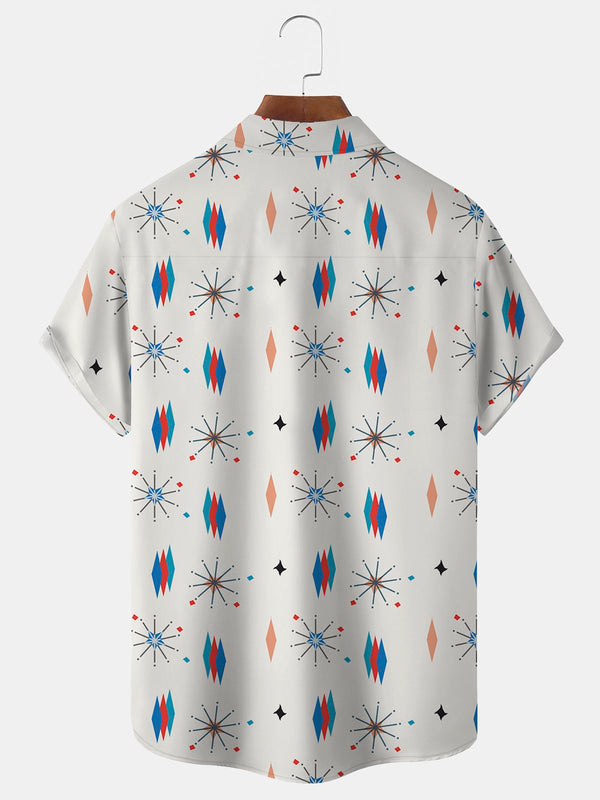 Vintage Medieval Geometry Print Beach Men's Hawaiian Oversized Shirt With Pocket