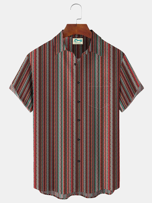 Vintage Ethnic Print Beach Men's Hawaiian Oversized Shirt With Pocket