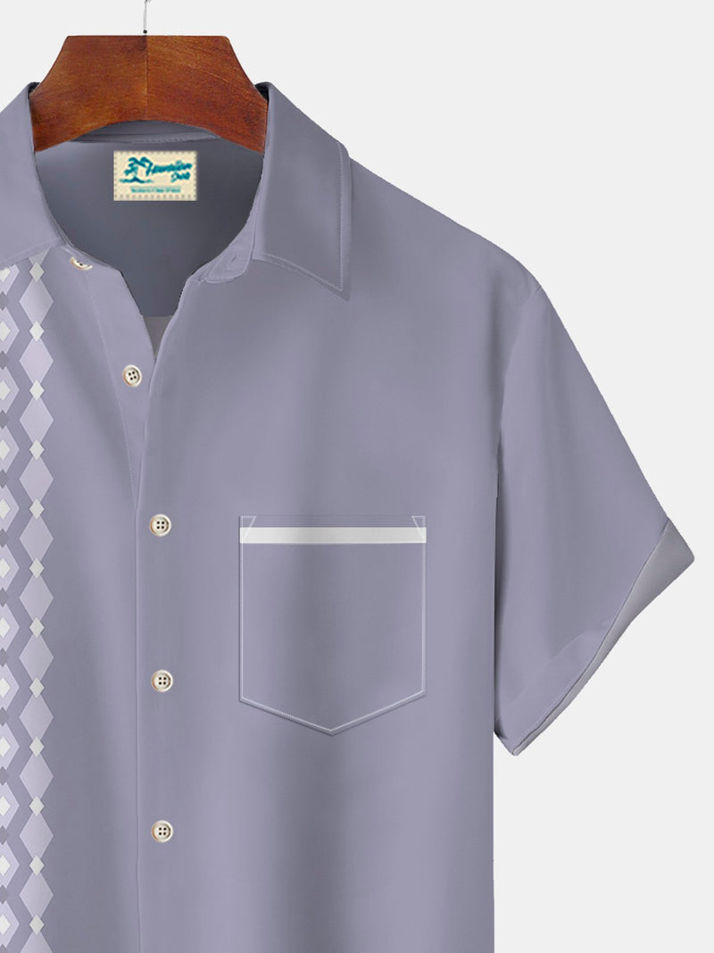 Vintage Bowling Print Beach Men's Hawaiian Oversized Shirt With Pocket