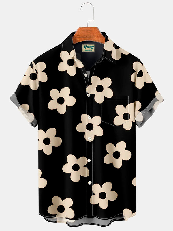 Hawaiian Floral Print Men's Button Pocket Shirt