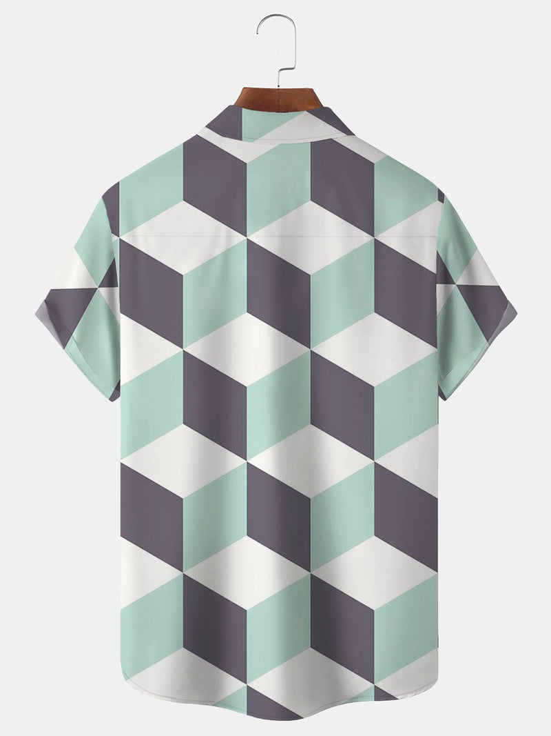 3D Geometric Print Beach Men's Hawaiian Oversized Pocket Shirt