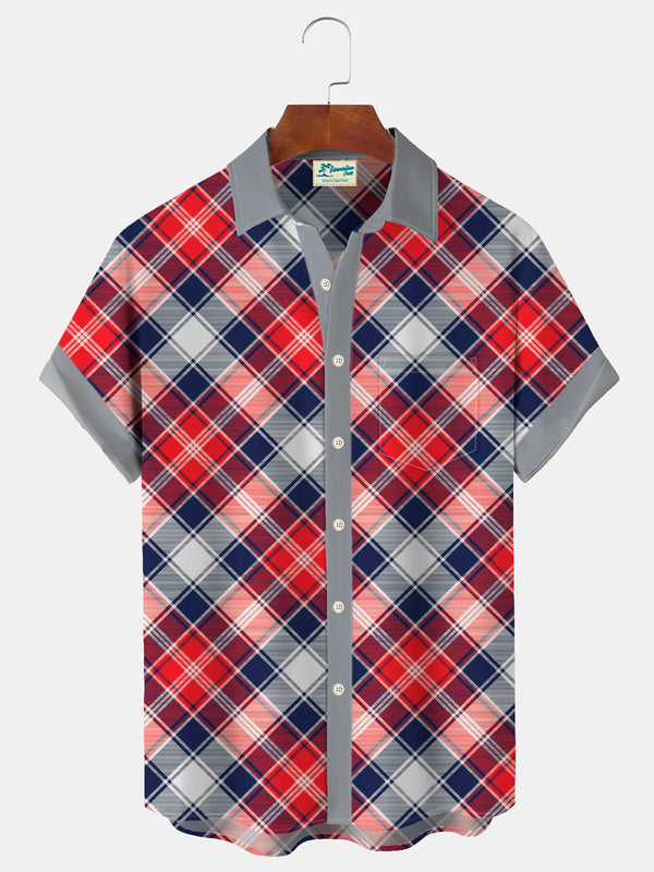 Basic Check Panel Print Men's Button Pocket Shirt