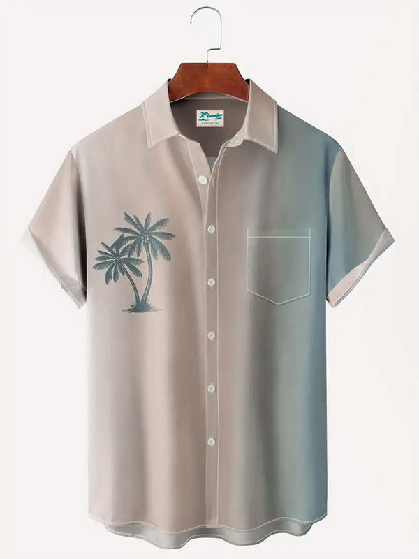 Coconut Tree Ombre Print Beach Men's Hawaiian Oversized Short Sleeve Shirt with Pockets
