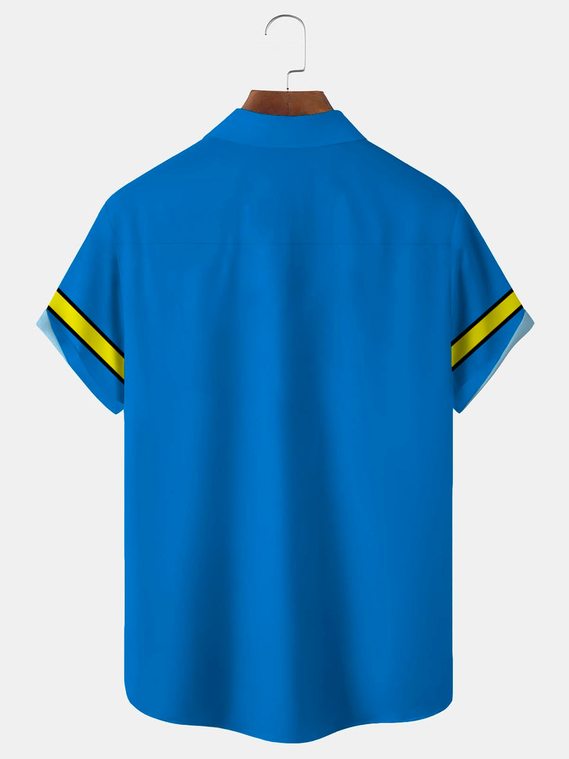 Cartoon Blue Printed Men's Button Pocket Shirt