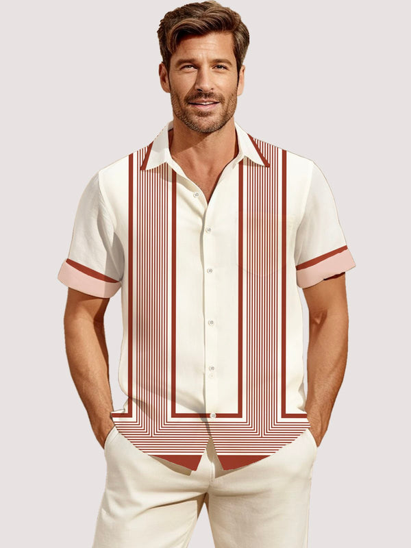 Vintage Bowling Stripe Print Men's Button Pocket Shirt