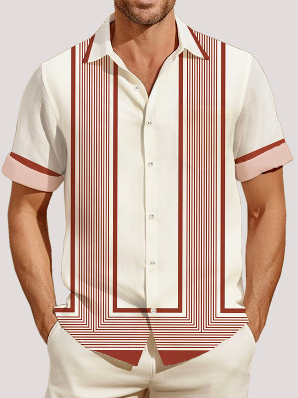 Vintage Bowling Stripe Print Men's Button Pocket Shirt