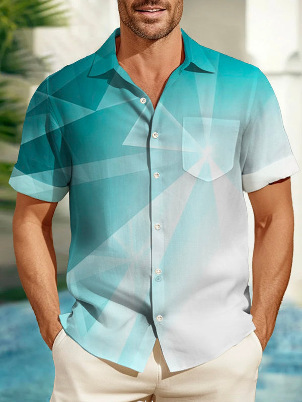 Art Gradient Aurora Print Beach Men's Hawaiian Oversized Pocket Shirt