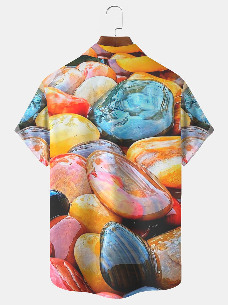 Colorful Stones Print Beach Men's Hawaiian Oversized Shirt With Pocket