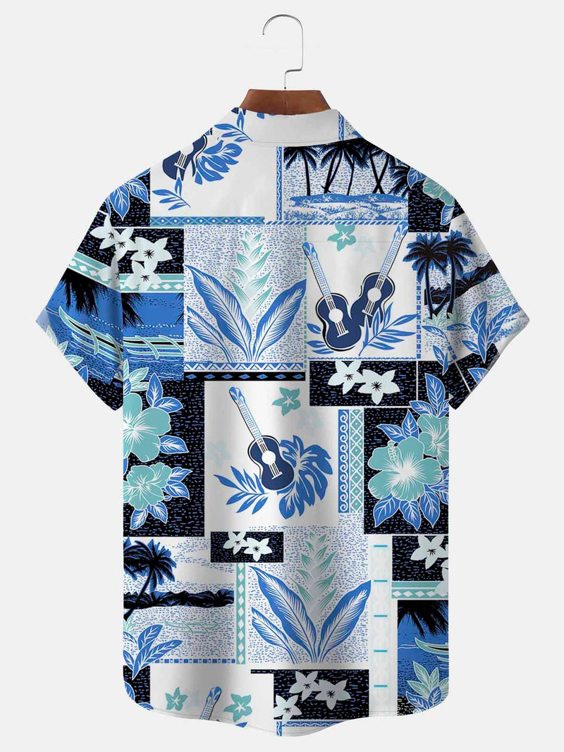 Plant Flower Print Beach Men's Hawaiian Oversized Shirt With Pocket